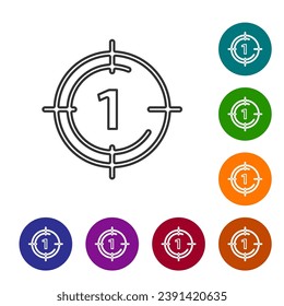 Black line Old film movie countdown frame icon isolated on white background. Vintage retro cinema timer count. Set icons in color circle buttons. Vector