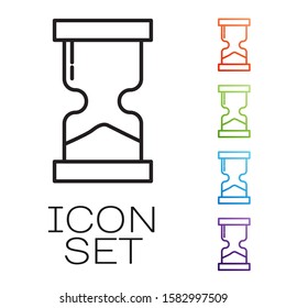 Black line Old hourglass with flowing sand icon isolated on white background. Sand clock sign. Business and time management concept. Set icons colorful. Vector Illustration