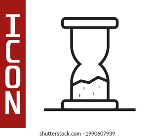 Black line Old hourglass with flowing sand icon isolated on white background. Sand clock sign. Business and time management concept.  Vector