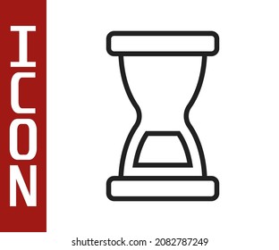 Black line Old hourglass with flowing sand icon isolated on white background. Sand clock sign. Business and time management concept.  Vector