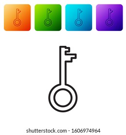 Black line Old key icon isolated on white background. Set icons in color square buttons. Vector Illustration