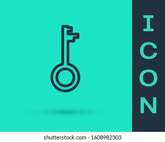 Black line Old key icon isolated on green background.  Vector Illustration
