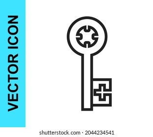 Black line Old key icon isolated on white background.  Vector