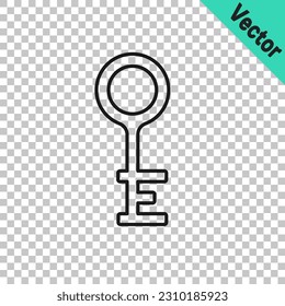 Black line Old key icon isolated on transparent background.  Vector