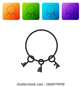 Black line Old keys icon isolated on white background. Set icons in color square buttons. Vector Illustration