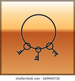 Black line Old keys icon isolated on gold background.  Vector Illustration