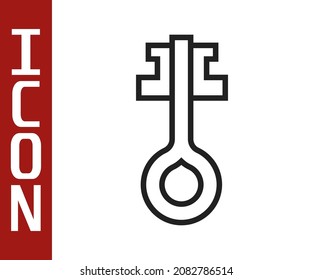 Black line Old magic key icon isolated on white background.  Vector