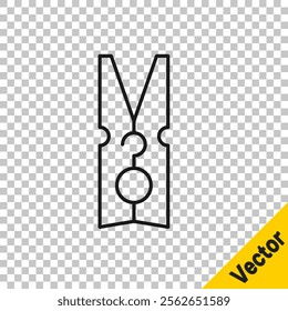 Black line Old wood clothes pin icon isolated on transparent background. Clothes peg.  Vector