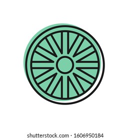 Black line Old wooden wheel icon isolated on white background.  Vector Illustration