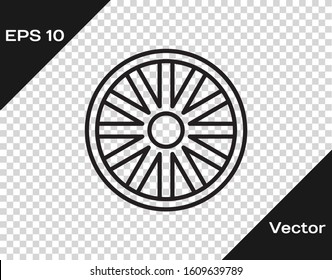 Black line Old wooden wheel icon isolated on transparent background.  Vector Illustration