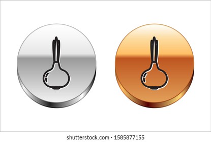 Black line Onion icon isolated on white background. Silver-gold circle button. Vector Illustration