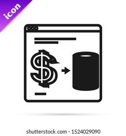 Black line Online casino chips exchange on stacks of dollars icon isolated on white background.  Vector Illustration