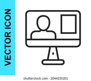 Icono de clase en línea de línea negra aislado en fondo blanco. Concepto de educación en línea.  Vector
