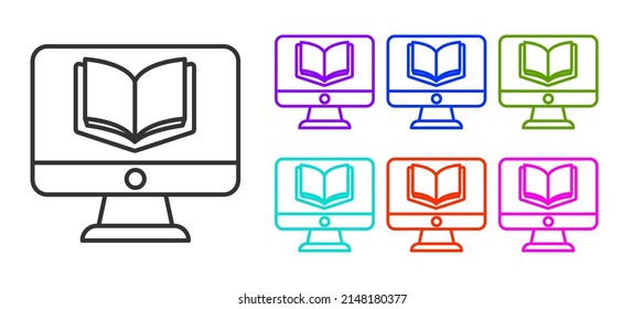 Black line Online class icon isolated on white background. Online education concept. Set icons colorful. Vector