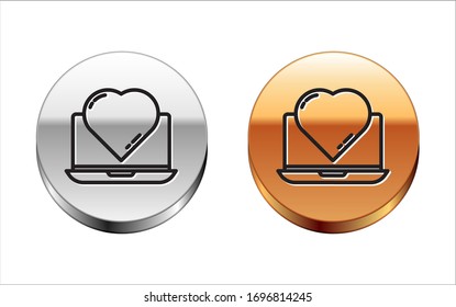 Black line Online dating app and chat icon isolated on white background. International Happy Women Day. Silver-gold circle button. Vector Illustration