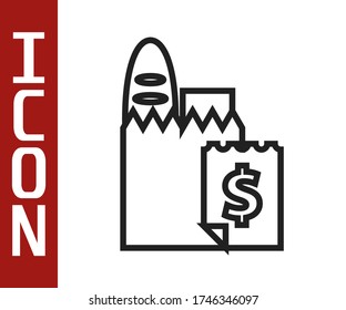 Línea Negra. Icono de pedidos online y entrega de comida rápida aislado en fondo blanco.  Ilustración vectorial