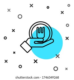 Línea Negra. Icono de pedidos online y entrega de comida rápida aislado en fondo blanco. Formas dinámicas aleatorias. Ilustración vectorial