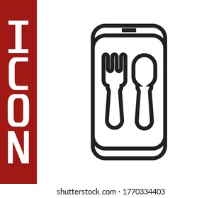 Black line Online ordering and fast food delivery icon isolated on white background. Burger sign.  Vector Illustration