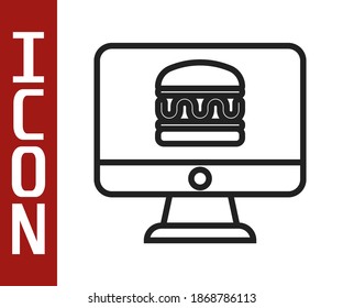 Black line Online ordering and fast food delivery icon isolated on white background.  Vector