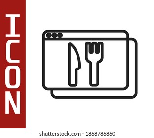Black line Online ordering and fast food delivery icon isolated on white background.  Vector
