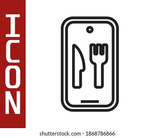 Línea Negra. Icono de pedidos online y entrega de comida rápida aislado en fondo blanco. Signo de hamburguesa.  Vector