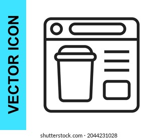 Black line Online ordering and fast food delivery icon isolated on white background.  Vector