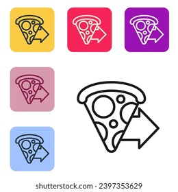 Black line Online ordering and fast pizza delivery icon isolated on white background. Set icons in color square buttons. Vector Illustration