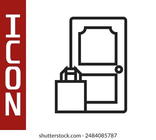 Black line Online ordering and fast food delivery icon isolated on white background.  Vector Illustration