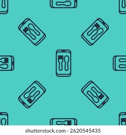 Black line Online ordering and fast food delivery icon isolated seamless pattern on green background. Burger sign.  Vector Illustration