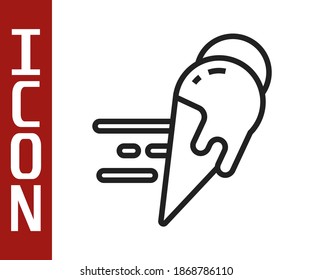 Black line Online ordering and ice cream in waffle cone icon isolated on white background. Sweet symbol.  Vector