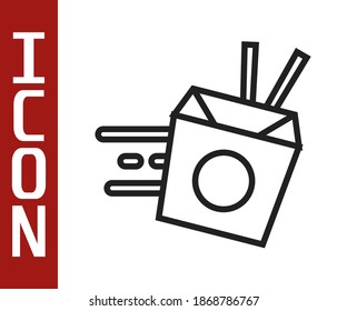 Black line Online ordering and noodles delivery icon isolated on white background.  Vector
