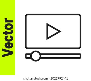 Black line Online play video icon isolated on white background. Film strip with play sign.  Vector