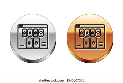Black line Online poker table game icon isolated on white background. Online casino. Silver-gold circle button. Vector Illustration
