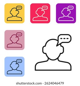 Black line Online psychological counseling distance icon isolated on white background. Psychotherapy, psychological help, psychiatrist online consulting. Set icons in color square buttons. Vector