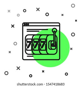 Black line Online slot machine with lucky sevens jackpot icon isolated on white background. Online casino.  Vector Illustration
