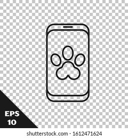 Black line Online veterinary clinic symbol icon isolated on transparent background. Cross with dog veterinary care. Pet First Aid sign.  Vector Illustration