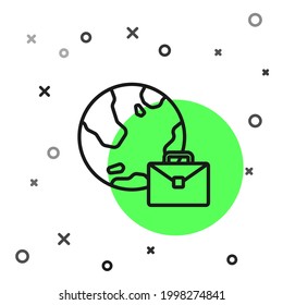Black line Online working icon isolated on white background. Freelancer man working on laptop at his house. Remote work. Distant job concept.  Vector