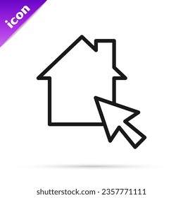 Black line Online working icon isolated on white background. Freelancer man working on laptop at his house. Remote work. Distant job concept.  Vector