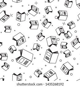 Black line Open book icon isolated seamless pattern on white background.  Vector Illustration