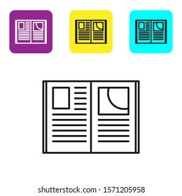 Black line Open book icon isolated on white background. Set icons colorful square buttons. Vector Illustration