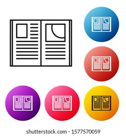 Black line Open book icon isolated on white background. Set icons colorful circle buttons. Vector Illustration