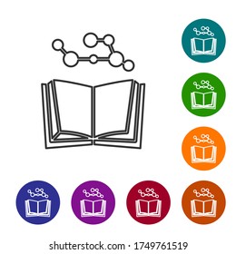 Black line Open book icon isolated on white background. Set icons in color circle buttons. Vector Illustration