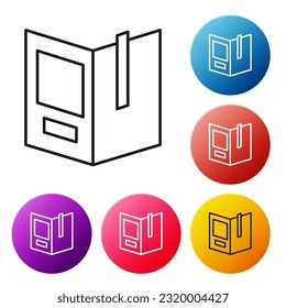 Black line Open book icon isolated on white background. Set icons colorful circle buttons. Vector Illustration