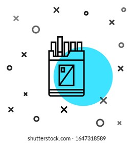 Black line Open cigarettes pack box icon isolated on white background. Cigarettes pack. Random dynamic shapes. Vector Illustration
