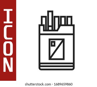Black line Open cigarettes pack box icon isolated on white background. Cigarettes pack.  Vector Illustration