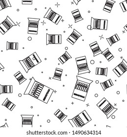 Black line Open matchbox and matches icon isolated seamless pattern on white background.  Vector Illustration