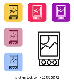 Schwarze Linie Open-Matchbox und Übereinstimmungen Symbol einzeln auf weißem Hintergrund. Die Symbole werden in den Tasten für das Farbquadrat eingestellt. Vektorillustration-Illustration