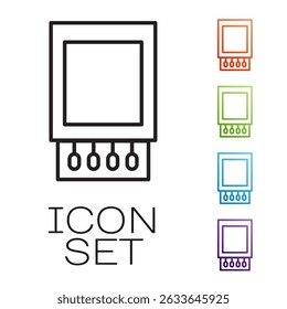 Black line Open matchbox and matches icon isolated on white background. Set icons colorful. Vector Illustration