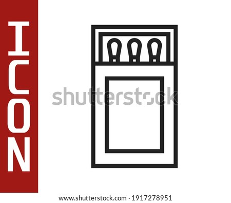 Black line Open matchbox and matches icon isolated on white background.  Vector