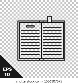 Black line Open science book icon isolated on transparent background.  Vector Illustration